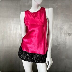 Vintage 90s Hot Pink Satin Bias Cut Shell Top Lucie Ann USA Silk Feel Tank S